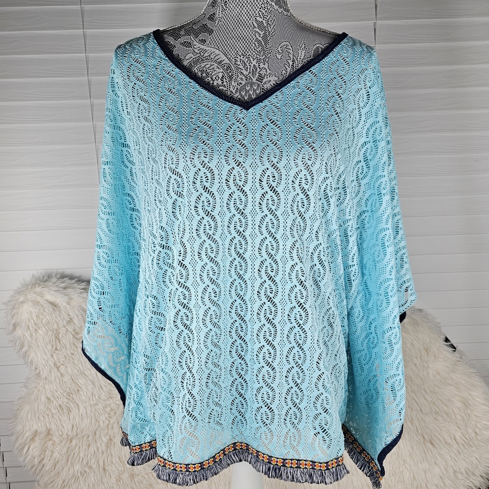 SHORELINE  Aqua Open Knit Coverup Kimono Size S/M